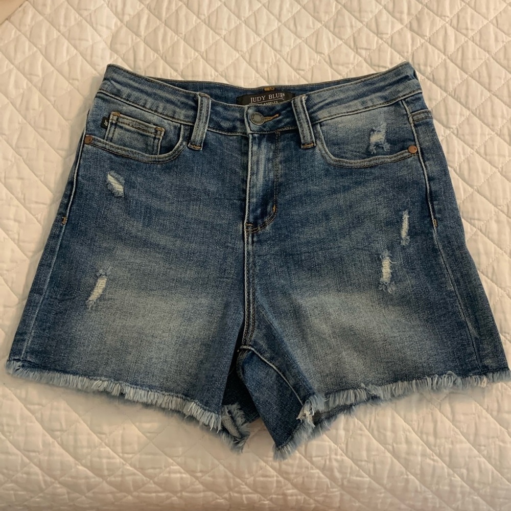 Judy Blue High Rise Fray Hem Cutoff Denim Shorts